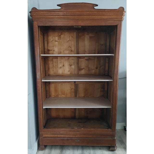 Wood ​Antique 19th Century French Provincial Fruitwood Armoire With Bonnet Top For Sale - Image 7 of 12