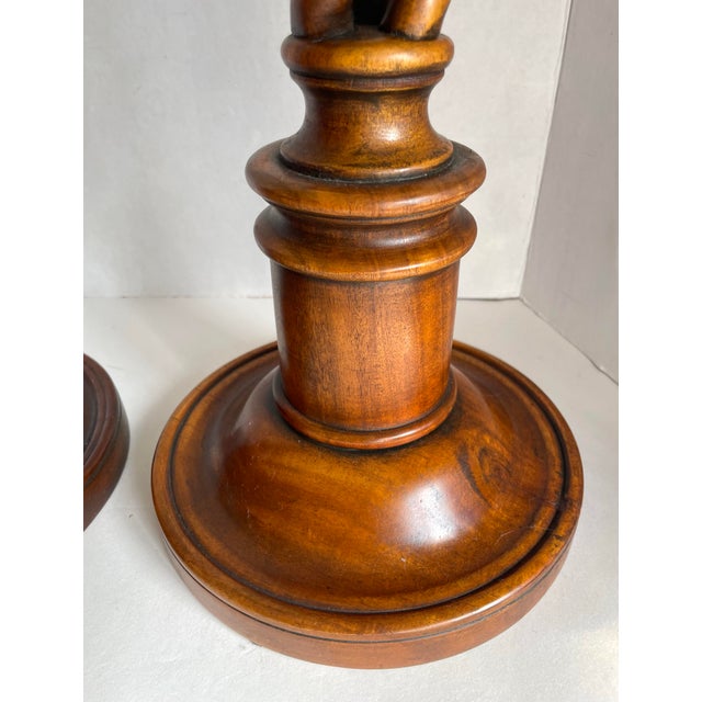 Late 20th Century Pair of Theodore Alexander Barley Twist Extra Tall Wood Candlestick Holders For Sale - Image 5 of 9