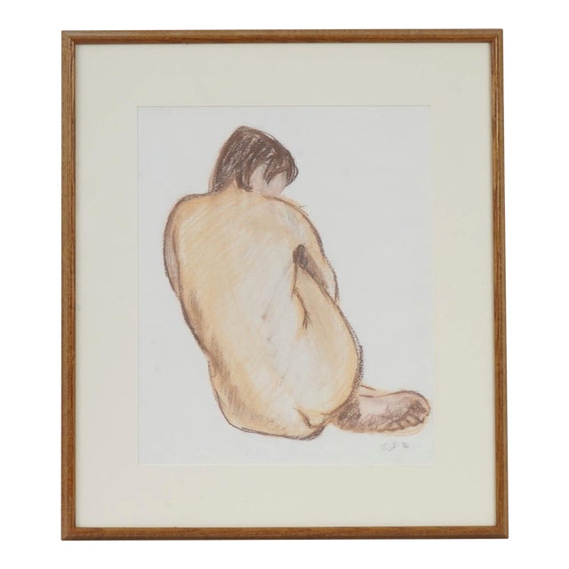1986 Framed Seated Female Nude Oil Pastel on Paper For Sale
