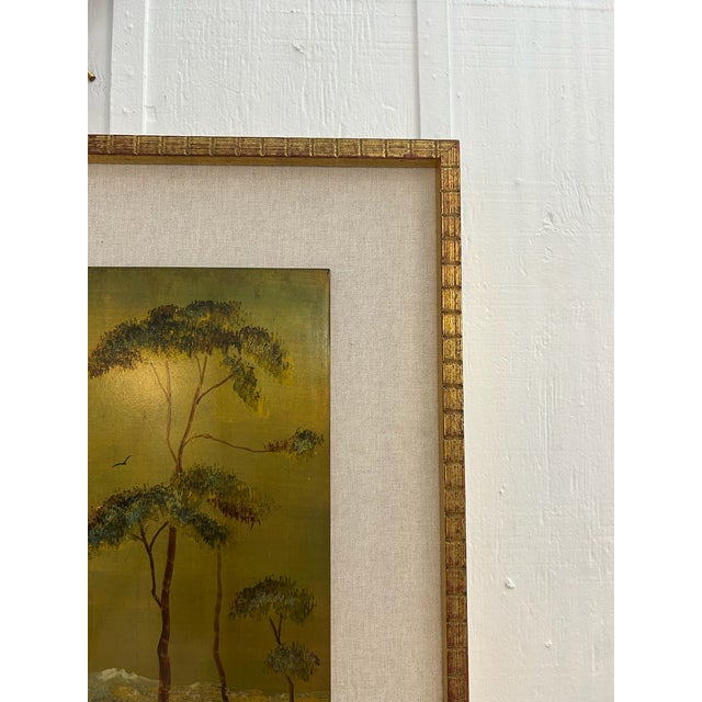 Pair of Vintage Original Oil on Board With New Linen Float Mat and Original Wood and Gold Leaf Frames For Sale - Image 4 of 18