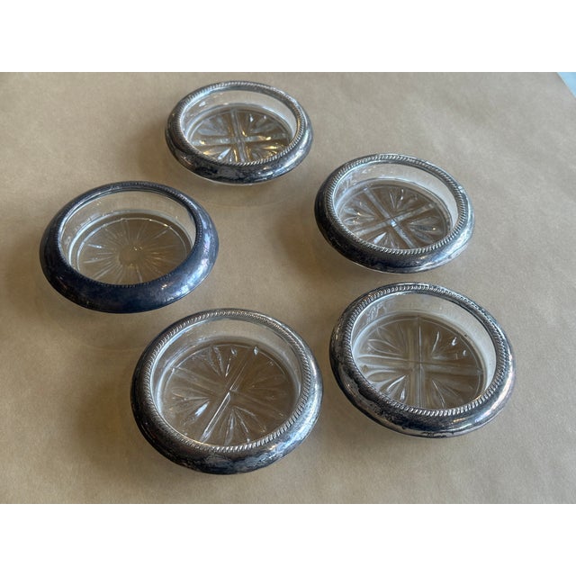 Fb R Rogers Silver Co Sterling Silver and Crystal Coasters Set of 5