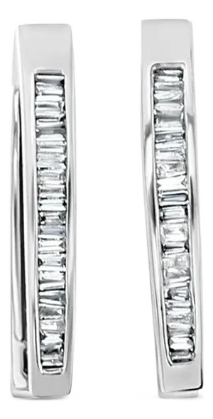 Baguette Diamond Hoop Earrings .80cttw 14k White Gold, 2 Pieces