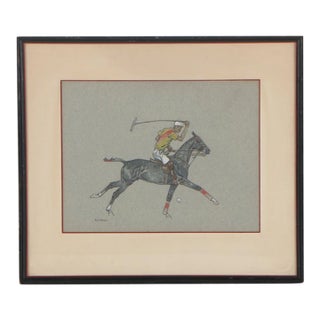 Mid 20th Century Paul Desmond Brown Watercolour & Gouache Illustration of Polo Player For Sale