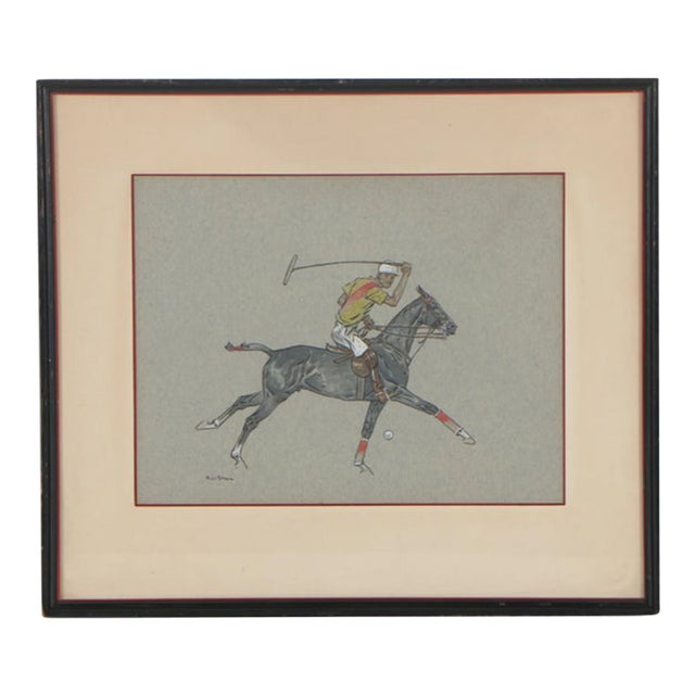 Mid 20th Century Paul Desmond Brown Watercolour & Gouache Illustration of Polo Player For Sale