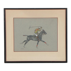 Mid 20th Century Paul Desmond Brown Watercolour & Gouache Illustration of Polo Player