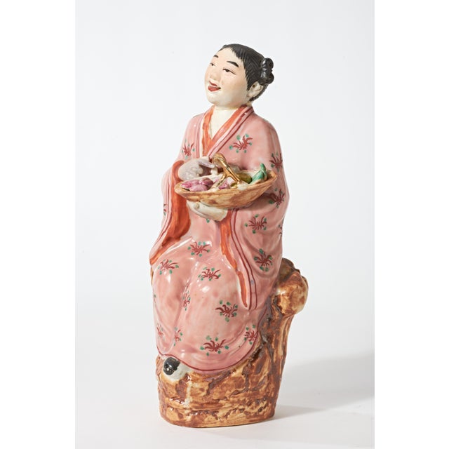 Vintage Porcelain Figurine of Chinese Woman With Basket of Produce For Sale - Image 12 of 15