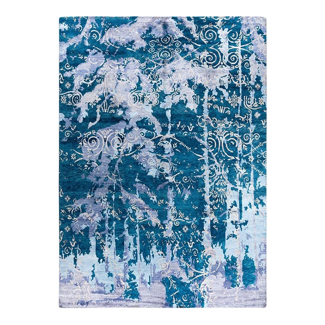 Modern, One-of-a-Kind Hand-Knotted Area Rug - Gray, 9' 1" x 12' 2" For Sale