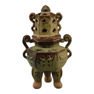 Tea-Dust Glazed Tripod Incense Burner With Pierced Lid For Sale