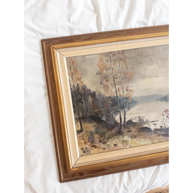 Post Impressionist 1950s Swedish Landscape Oil Painting in Pine Wood Frame For Sale - Image 3 of 5