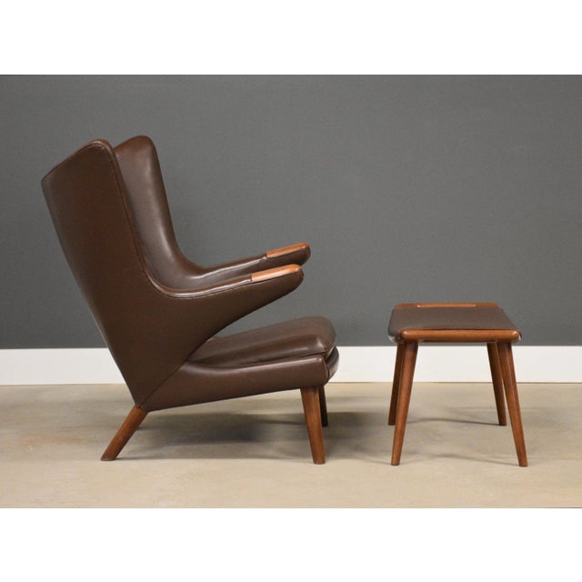 Mid-Century Modern Hans J. Wegner Original Papa Bear Chair and Ottoman For Sale - Image 3 of 11