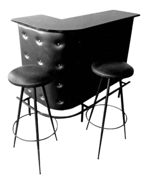 Jacques Adnet Style Bar With Two Stools French Mid-Century Modern, 1950s
