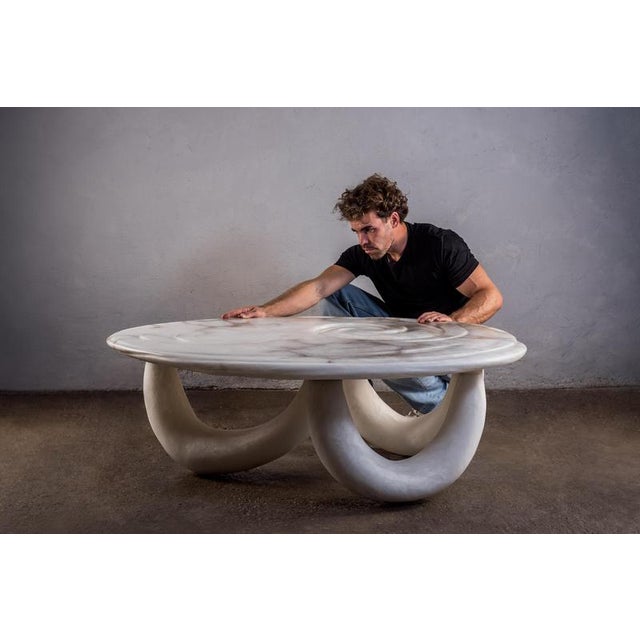 Aqua Fossil Center Table II in Alabaster by Amarist Studio For Sale - Image 15 of 16