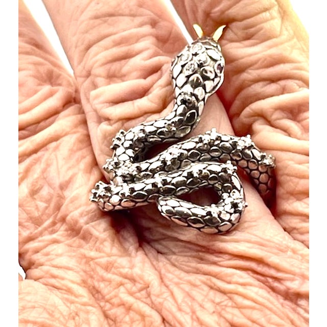 1980s Snake Ring Silver and Gold Diamond Studded For Sale - Image 11 of 11
