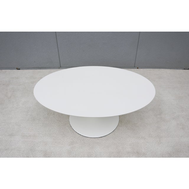 Wood Mid-Century Modern Eero Saarinen Style 42" Oval White Tulip Coffee Table For Sale - Image 7 of 18