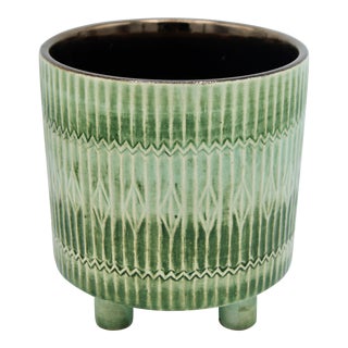 Vintage Boho Chic Green Ceramic Planter For Sale