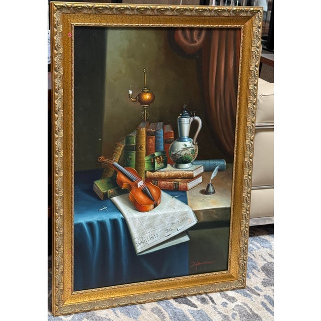 Design Plus Gallery presents a European Still Life Oil Painting by Heather. The artwork has a romantic nature to it with...