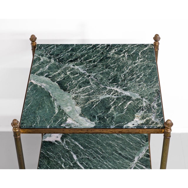 Mid-Century Modern Antique Brass and Green Marble Etagere Side Tables, 1950, Set of 2 For Sale - Image 3 of 12