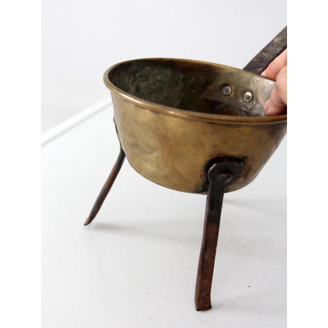 Brass Antique Brass and Iron Three-Legged Hearth Cooking Pan For Sale - Image 8 of 16