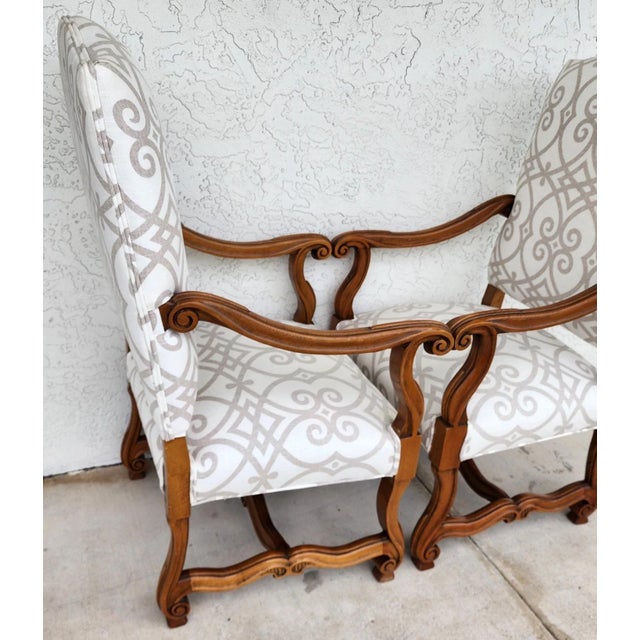 French Louis XIII Os De Mouton Linen Armchairs Pair For Sale - Image 17 of 18