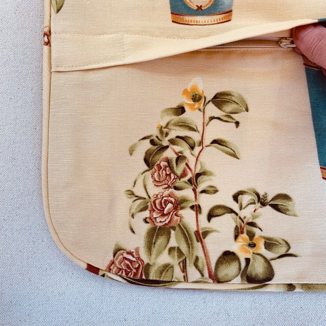 Fabricut Inc. Hand-Printed European Fabricut Vervain Botanique Green Rusty-Red Turquoise Yellow Botanical Potted Floral Pillow Covers- 24" Pair For Sale - Image 4 of 10