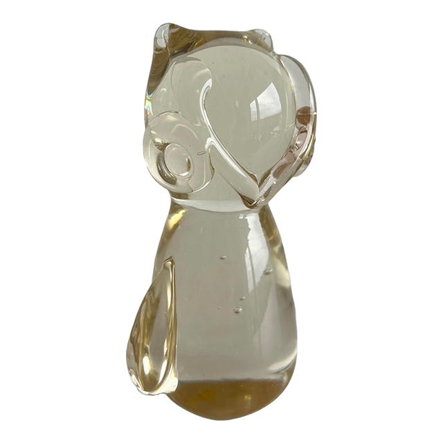 1970s Hand-Blown Glass Owl Paper Weight For Sale