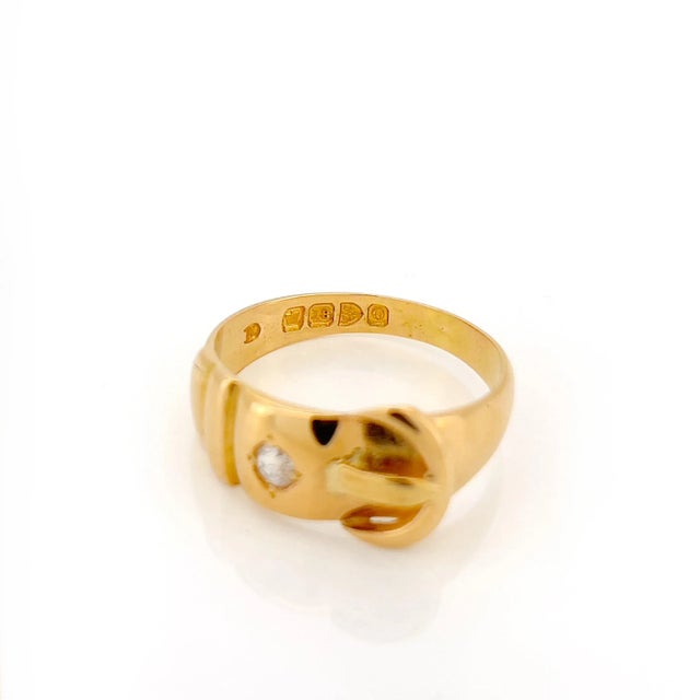 Late 19th Century Victorian 18k Old Mine Cut Diamond Buckle Ring, Size 6.75, Chester 1897 For Sale - Image 4 of 7
