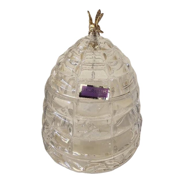 Waterford Marquis Crystal Honey Box Jar With Goldtone Metal Bee - Original Label For Sale