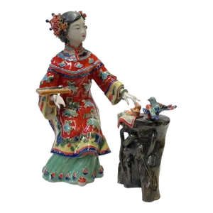 Chinese Oriental Porcelain Qing Style Dressing Abacas Lady Figure