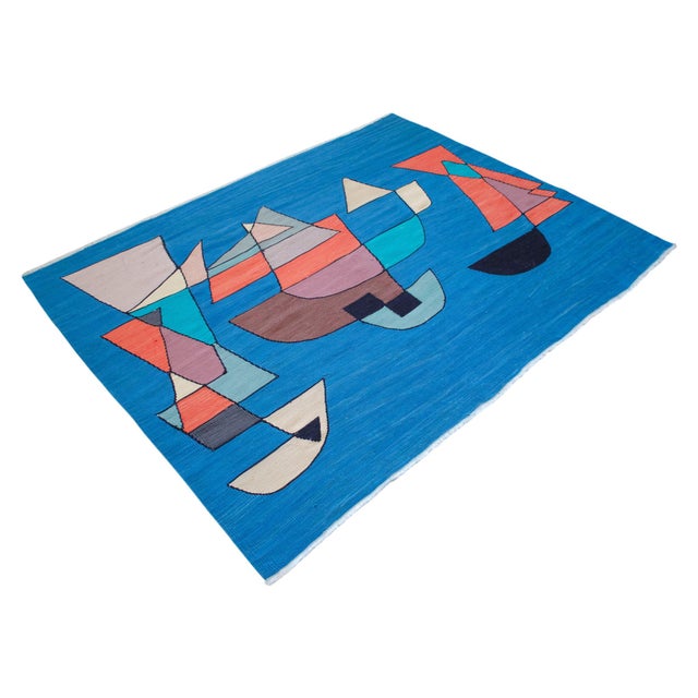 Textile Paul Klee - Sailing Boats - Inspired Silk Hand Woven Area - Wall Rug 4′7″ × 5′12″ For Sale - Image 7 of 13