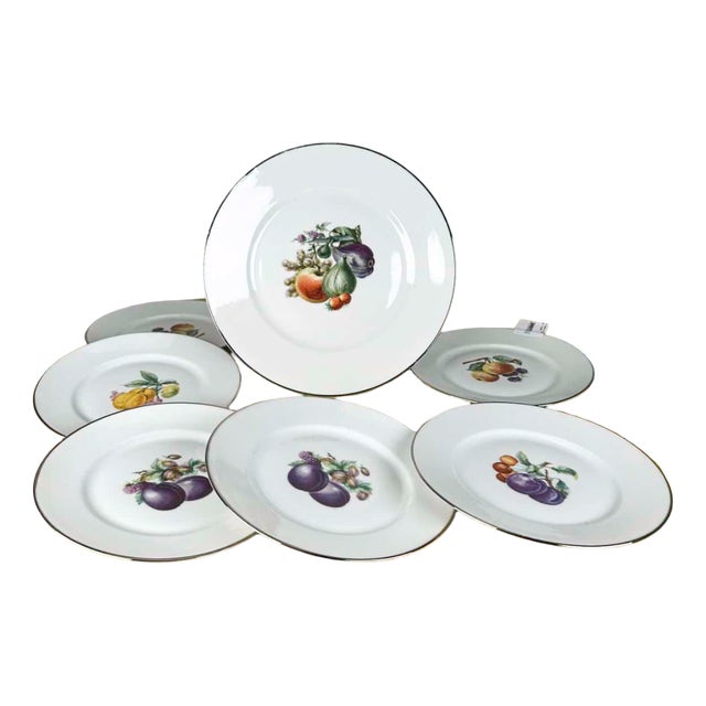 Dessert Plates and Dinner Plate with Fruit Decoration by Richard Ginori, Set of 7 For Sale