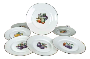 Dessert Plates and Dinner Plate with Fruit Decoration by Richard Ginori, Set of 7