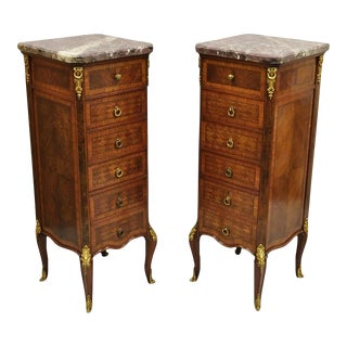 Early 20th Century Antique French Louis XV Style Bronze Mounted Marble Top Lingerie Chests - a Pair For Sale