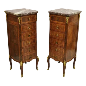 Early 20th Century Antique French Louis XV Style Bronze Mounted Marble Top Lingerie Chests - a Pair