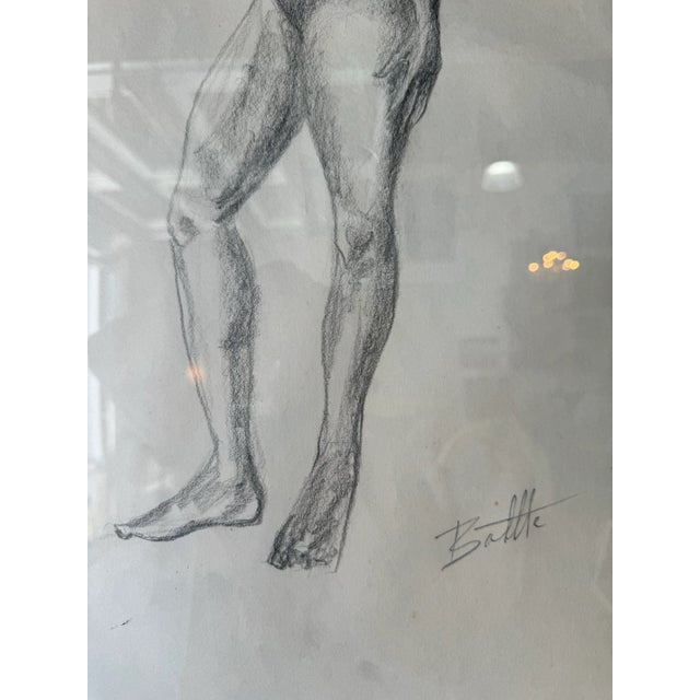1970's James Battle " Standing Nude" Charcoal on Paper Drawing For Sale - Image 9 of 12