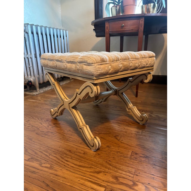 Wood Mid-Century Karges Pair Benches Button-Tufted Champagne Upholstery For Sale - Image 7 of 12