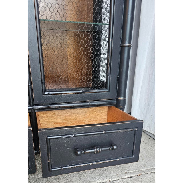 Faux Bamboo Cabinet, Black 1950's Display Cabinet For Sale - Image 12 of 17