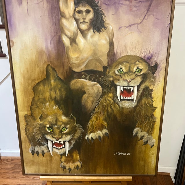 American Oil on Canvas by American Artist Joy Hopper Titled “The Conqueror”made in 1981 in Style of Frank Frazetta Framed Signed For Sale - Image 3 of 10