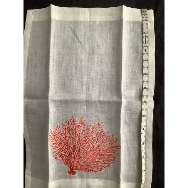 Sea Coral Embroidered 100% Linen Guest Towels For Sale In New York - Image 6 of 6