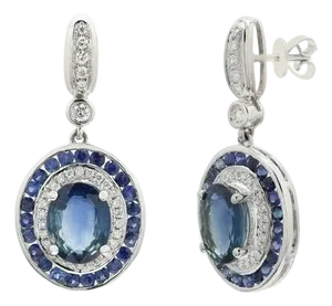 5.61Ct Deep Blue Sapphire Art Deco Earrings in 14k Solid Gold With Diamonds- A Pair