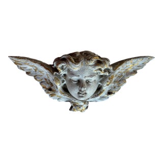 Angel Head Hand Carved Wall Plaque For Sale
