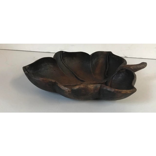 Vintage Hand Carved Wooden Leaf Shape Bowl For Sale - Image 4 of 9