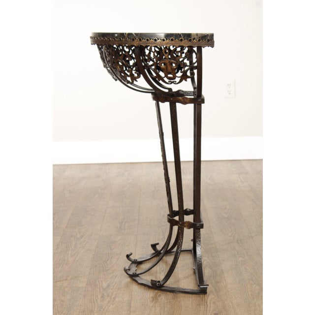 Oscar Bach 1920's Art Deco Marble Top Wrought Iron Demilune Console Table For Sale - Image 4 of 12