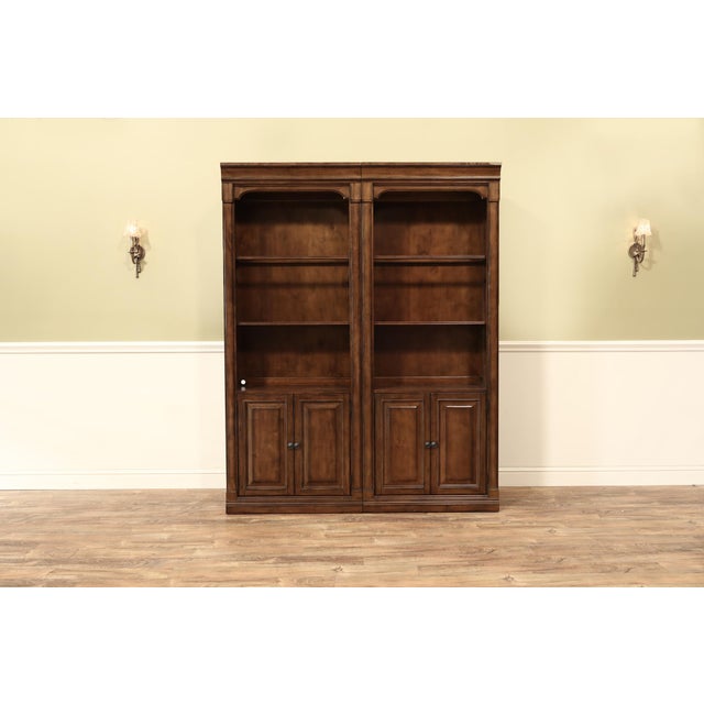 One Warm Walnut Tabaccoo-Brown Single Bunching Bookcase With Lights and Glass Shelf For Sale - Image 4 of 11