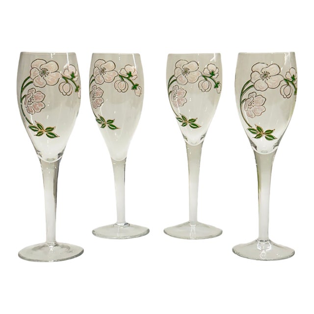 Set of 4 Vintage Perrier-Jouët Belle Epoque Anemone Champagne Flutes For Sale