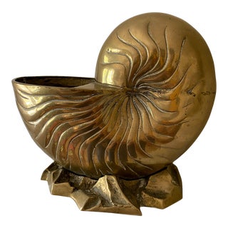 Large Mid Century Brass Nautilus Shell Planter For Sale