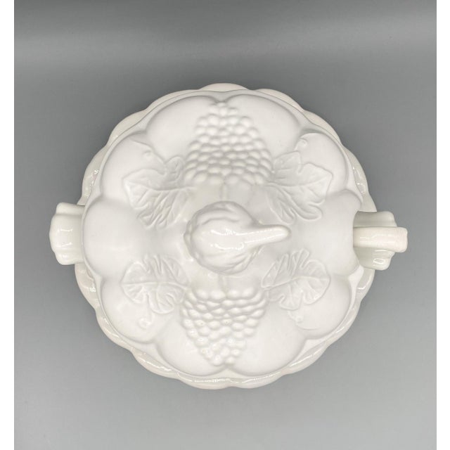 Mid 20th Century Mid Century California Pottery White Grape Vine Tureen With Ladle and Underplate For Sale - Image 5 of 12