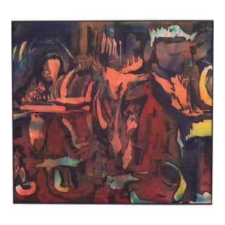 Late 20th Century Signed Abstract Wax Painting Batik by Harry Hilson For Sale