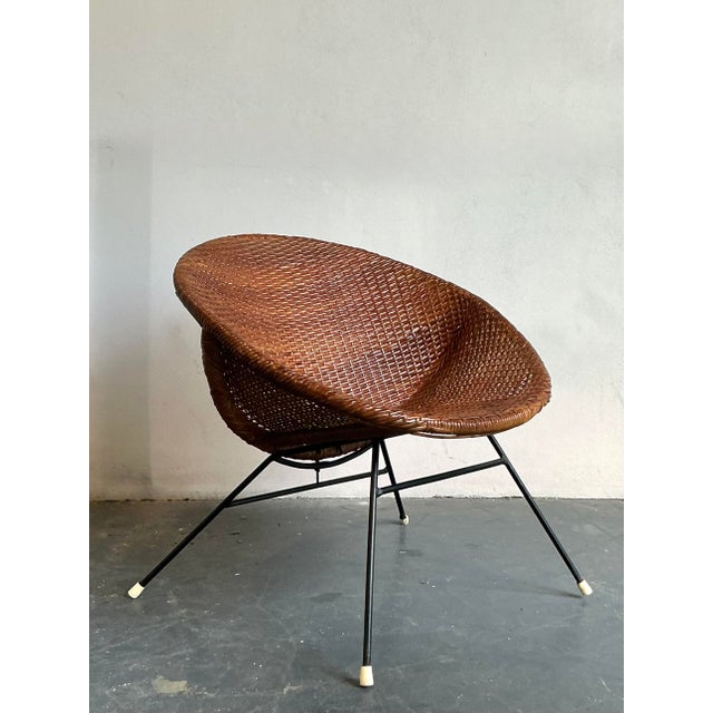 Vintage Mid-Century Modern Woven Rattan Hoop Chair For Sale - Image 4 of 9