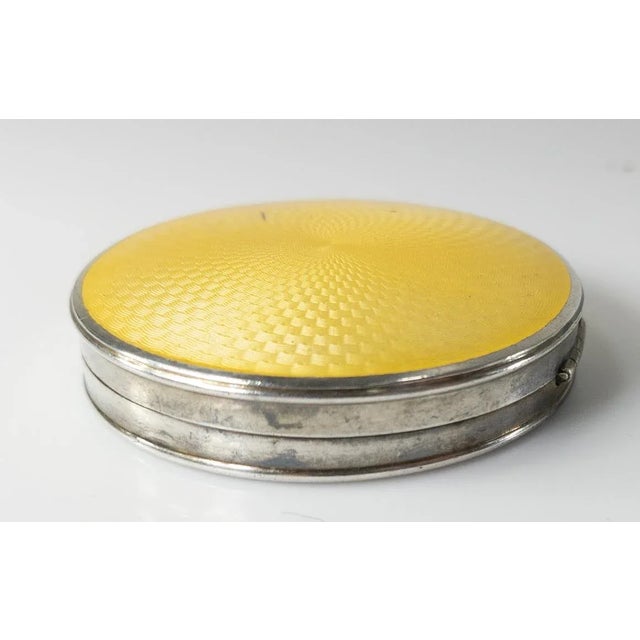 Early 20th Century Early 20th Century American Sterling Silver and Yellow Guilloche Enamel Compact For Sale - Image 5 of 9