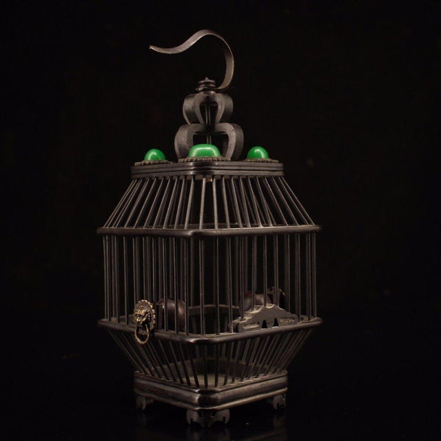 Asian Late 19th Century Ebony Wood Cricket Cage With Gemstone Inlay, 200g, 9" Tall For Sale - Image 3 of 9